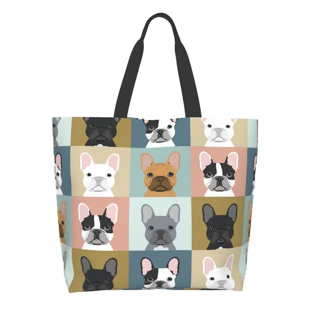 Cute French Bulldog Print Large Shoulder Bags Women Handbag And Shopper Purse Casual Eco Friendly Shopping Bags Totes Femme