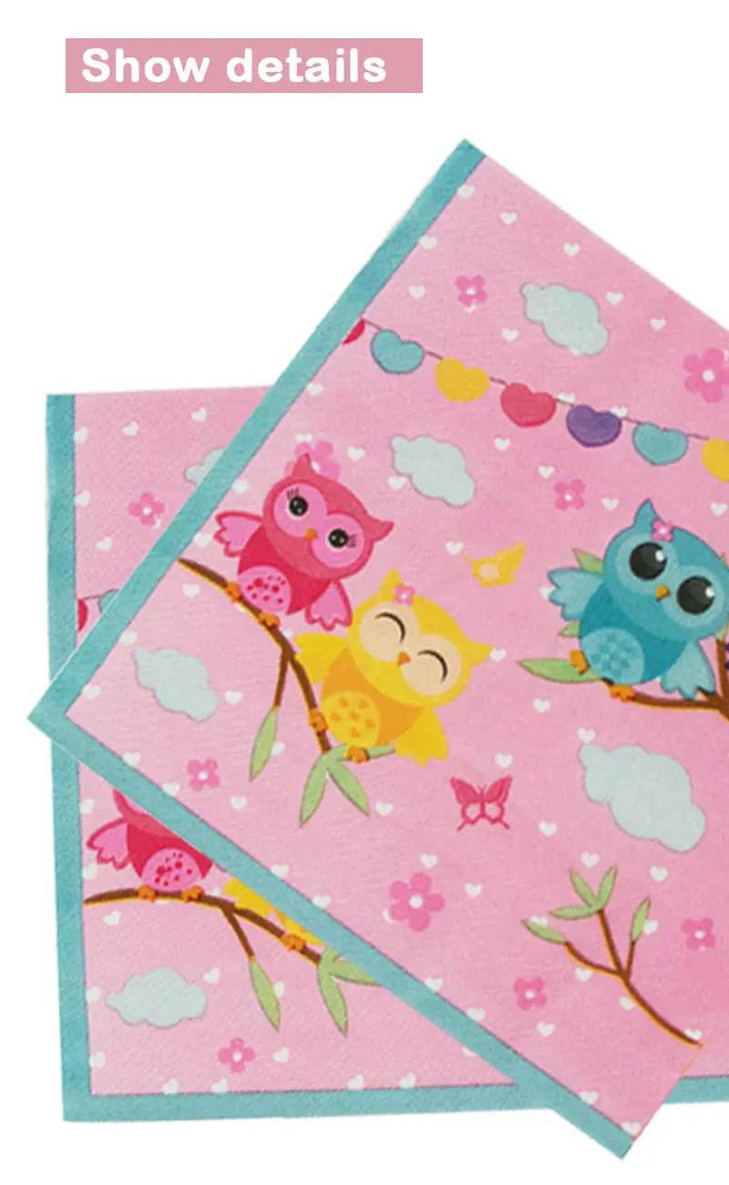 Owl Party Pink Theme Party Birthday Wedding Decoration Disposable Napkin 20pcs Children's Tissue Baby Shower Party Decoration