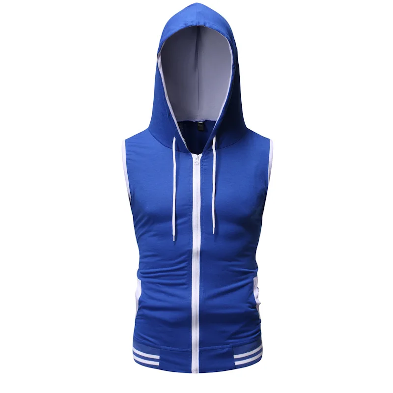 blue В стиле «хип-хоп» Для мужчин s жилеты без рукавов Slim Fit эластичный жилет с капюшоном Для мужчин Повседневное Homme карман на молнии куртки-кардиганы жилет XXL - Цвет: blue