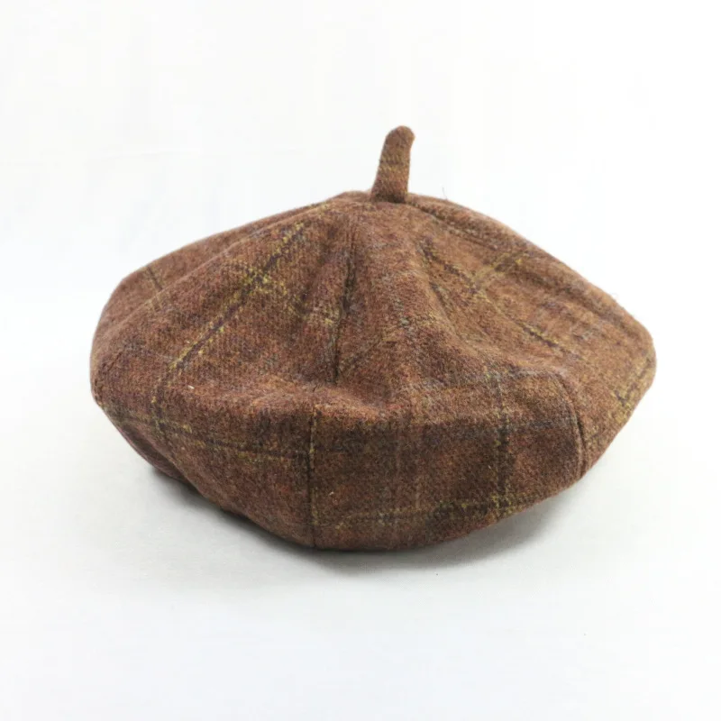 Style Retro British Style Plaid Pattern Beret Hat Female Autumn And Winter New Style Fashion Painter Cap