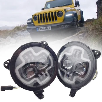 

Marlaa 2pcs 180w Car Lights 9inch Round LED Headlight White DRL Halo Ring for 2018 2019 Jeep Wrangler JL Car Headlight Assembly