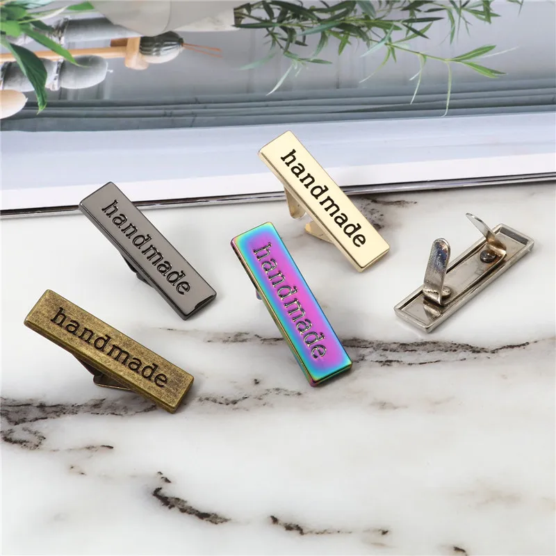 5 Sets (2 PCs/Set) Handmade Metal Label Tags Rectangle Printed Clothes Jeans Shoes Bags Labels DIY Sewing Crafts