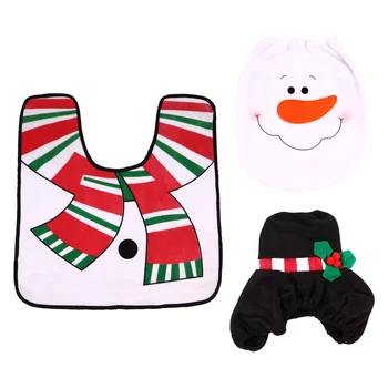 

1 Set Christmas Toilet Cover Durable Creative Water Tank Cover Seat Lid Cover Floor Mat for Hotel Household Bathroom