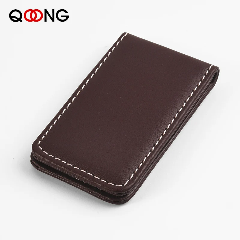 QOONG Custom Lettering Leather Money Clip Men's Leather Magnetic Slim Money Clip Wallet Credit Card ID Holder Pocket ML1-001