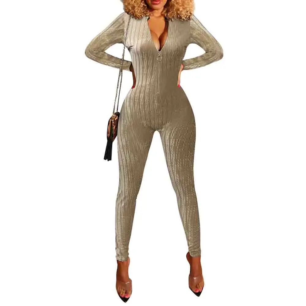 Sexy Women Night Clubwear Fitness Long Sleeve Leggings Jumpsuit Bodycon Tight High Neck Rompers Womens Jumpsuit Long Bodysuit