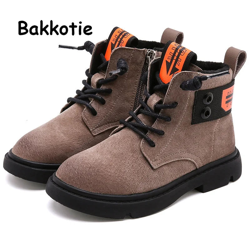 Bakkotie/Новинка года; Детские Зимние полуботинки из натуральной кожи для мальчиков; Черные ботильоны на меху; Детские модные мягкие теплые ботинки martin