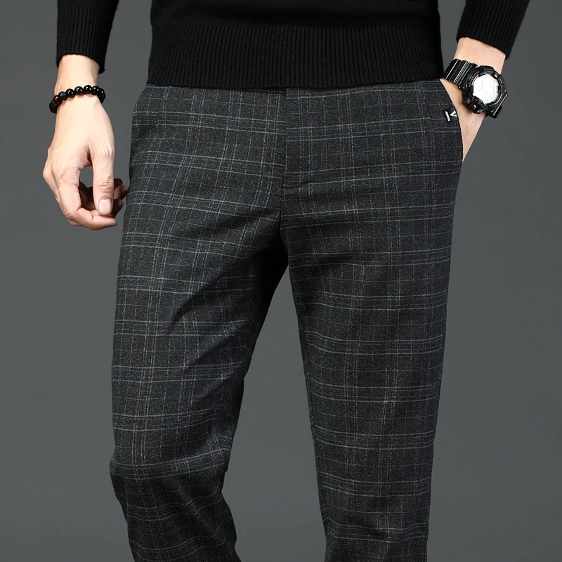 Для Мужчин's Повседневное штаны в клетку для бизнес на каждый день Slim Fit темно-серый классический Стиль лосины мужской брендовая одежда - Цвет: Черный
