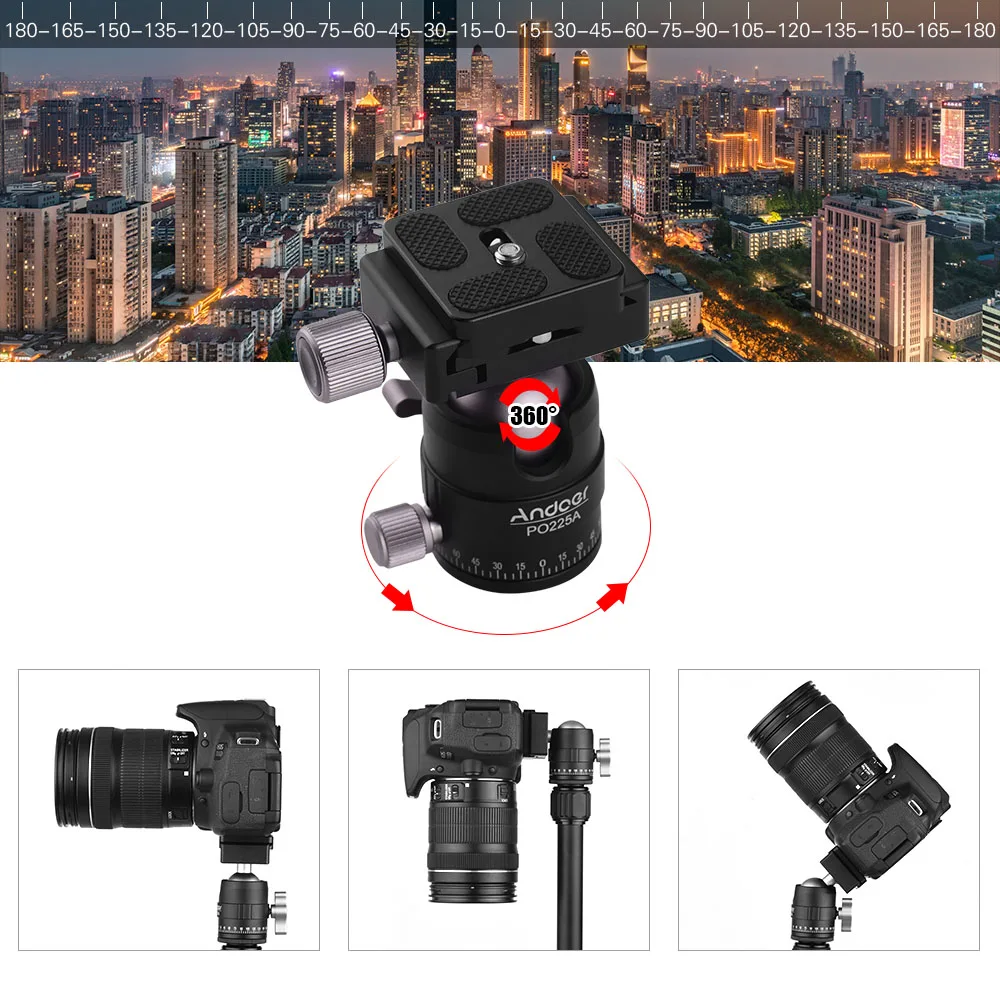 Andoer Travel Camera Tripod 360° Panorama Ball Head Quick Release Plate for Canon Nikon Sony DSLR Cameras Camcorders Cell Phone