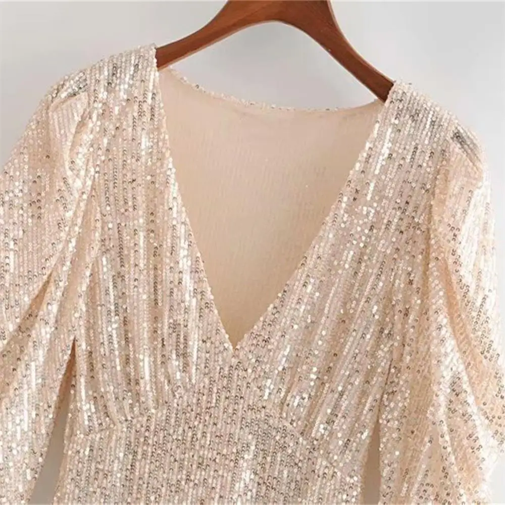 Осень 2019 женское Новое Пышное короткое платье с v образным вырезом длинным