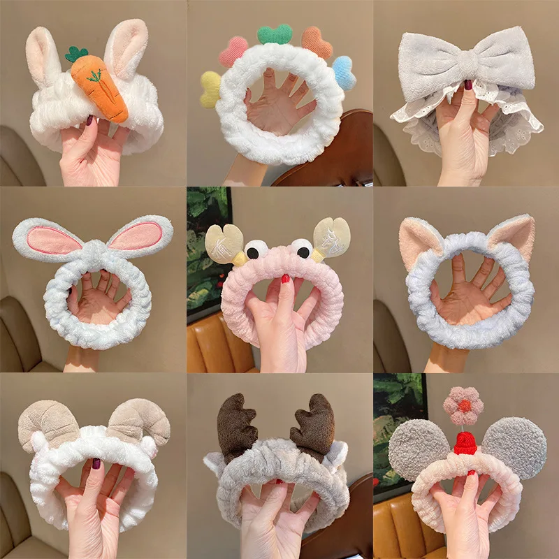 

cute carrot Plush face wash hair band winter warm letter rabbit ear headbands fashion bow wide edge girl hair bands headdress