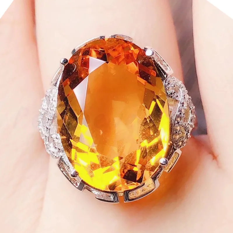 Натуральный настоящий цитрин кольцо Серебро 925 пробы 12*16 мм 9.5ct большой цветной камень ювелирные изделия# R99166