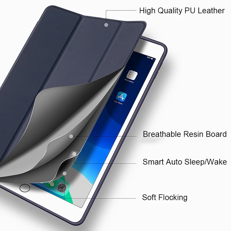 Чехол для iPad 10,2 дюймов откидная подставка с функцией автоматического сна смарт-чехол 7-го поколения A2197 A2123 защитный чехол с держателем для ручек HY007