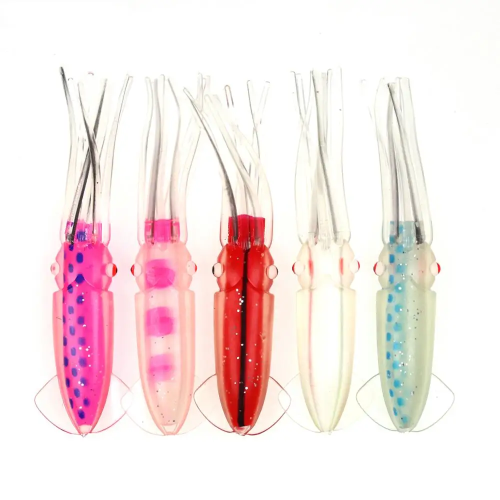 Bimoo 1Bags = 4Pcs 12Cm Soft Squid Lures Jigging Game Fishing Saltwater Fishing Bait Octopus Luminous Clear For Diy Rigs