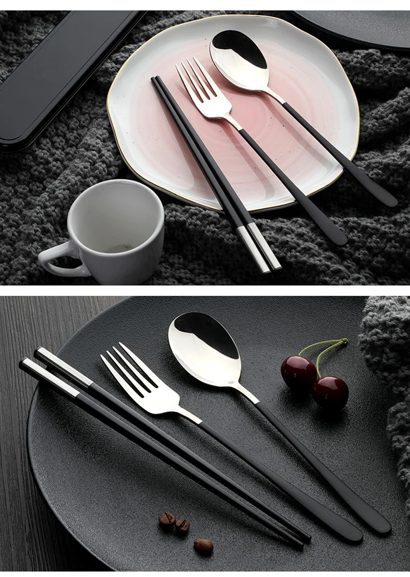 Cutlery Set Portable Storage Box Comes With Tableware Chopsticks Ladle Table Fork Dinner Knife