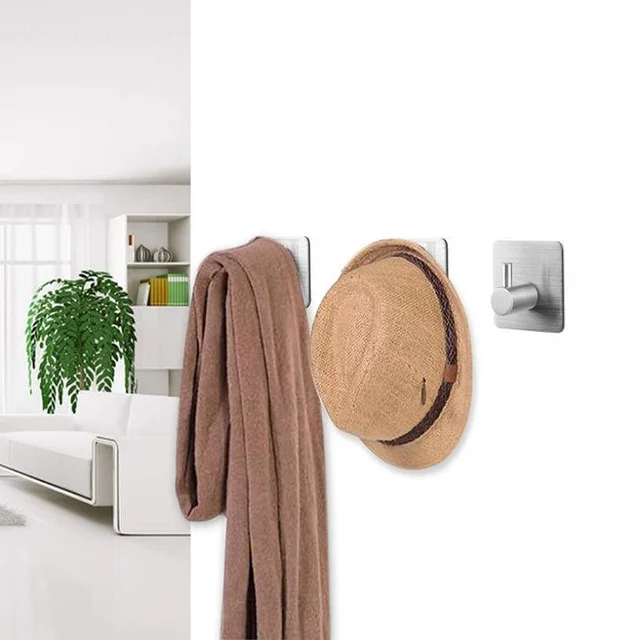 4PCS ตะขอห้องน้ําสําหรับห้องครัวประตูแขวนผนัง Hooks แขวน Self กาวผ้าเช็ดตัว Hook 304 สแตนเลส 4