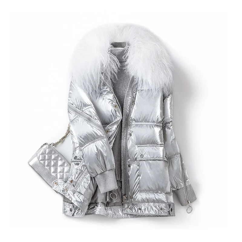 

Large Real Fur Collar 2019 Winter Jacket Women 90% White Duck Down Coat Female Thick Warm Waterproof Loose Down Parkas Outerwear