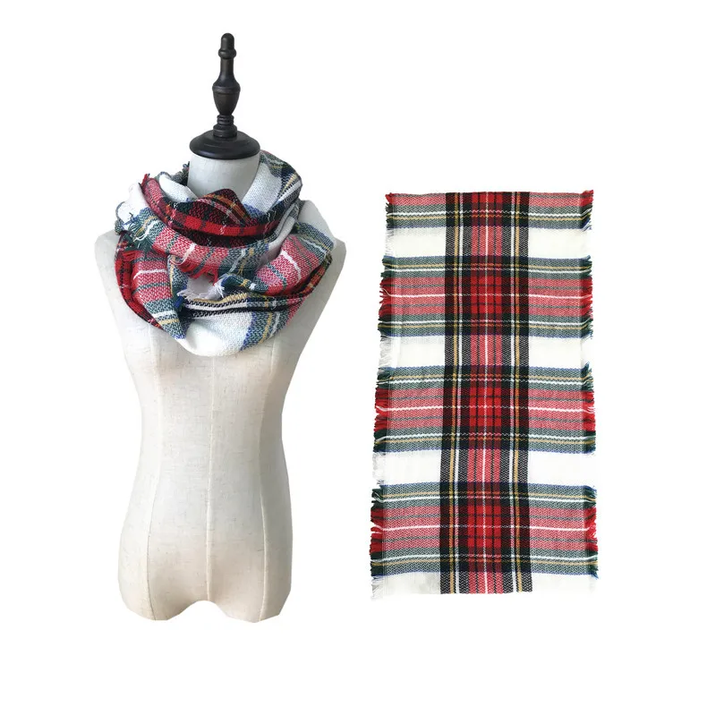 Шарф осень-зима, кашемировый теплый клетчатый шарф с круглым кольцом, женский шарф для девочек, кашемировый шейный платок, женские шарфы для мужчин и женщин