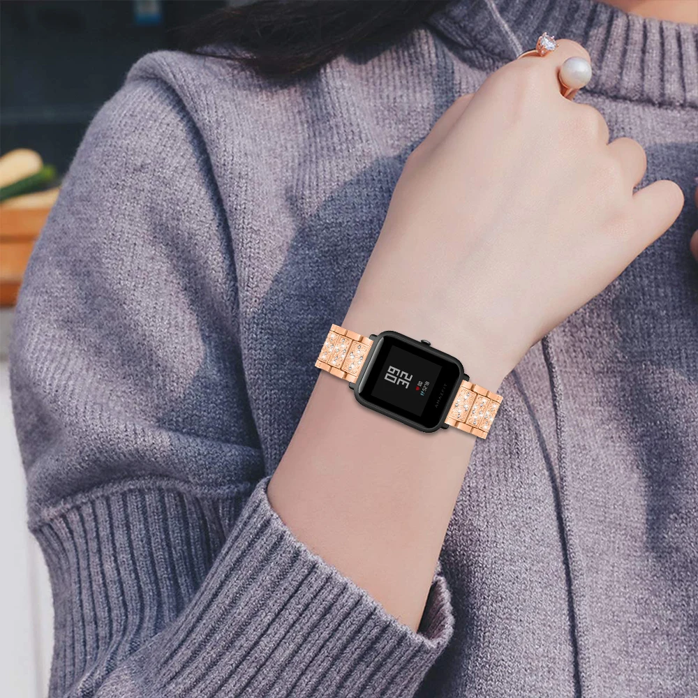 20 мм/22 мм металлический ремешок для наручных часов Xiaomi Huami Amazfit Смарт-часы Нержавеющая сталь со стразами идеально сочетаются с нарядным Ремешок Браслет для наручных часов Xiaomi Huami Amazfit