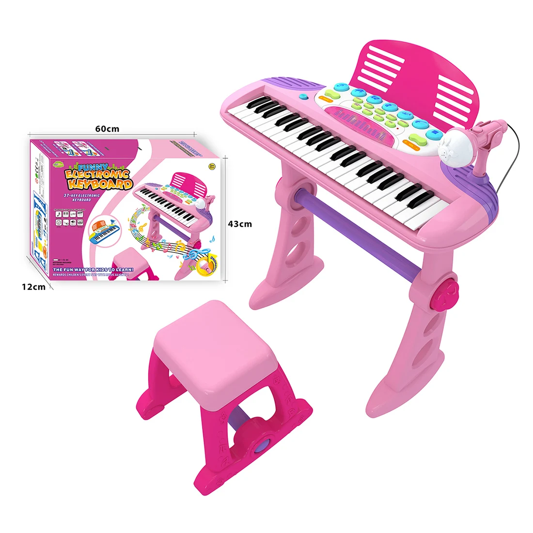 37-клавиша детская многофункциональная электронная клавиатура пианино с микрофоном-розовый