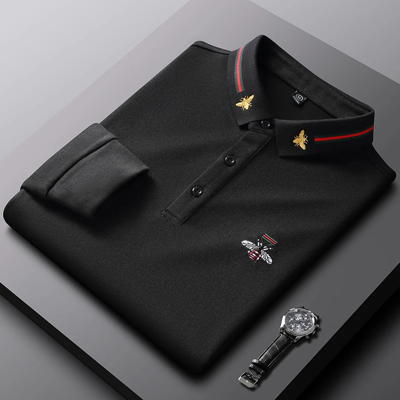 Высококачественная брендовая рубашка-поло с длинными рукавами и вышивкой пчелы