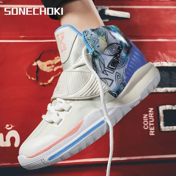SONECHOKI High-Top Basketball Shoes Two-tone Unisex Cushioning Anti-Friction Outdoor Sneakers Men Breathable Sport Shoes Women