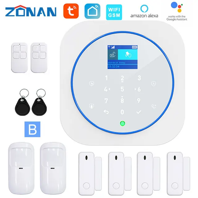 ZONAN G12 Tuya Wifi Gsm Alarm Security System Smoke Detector Alexa Compatible App Control Smart Home Wireless Safety Alarm Kits B