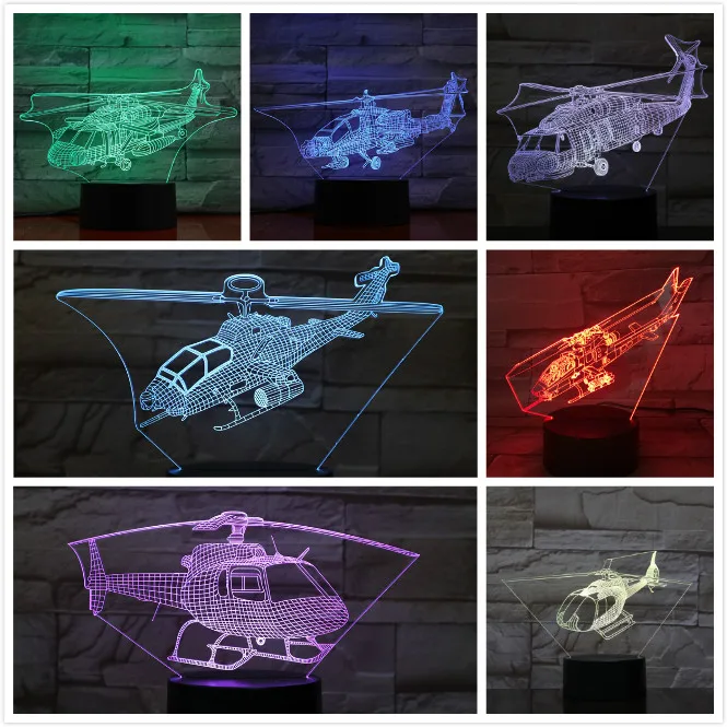 Вертолет модель самолета Usb 3d светодиодный ночной Светильник Иллюзия Lampara Fighter gece lambas Warplane вертолет настольная лампа прикроватный подарок