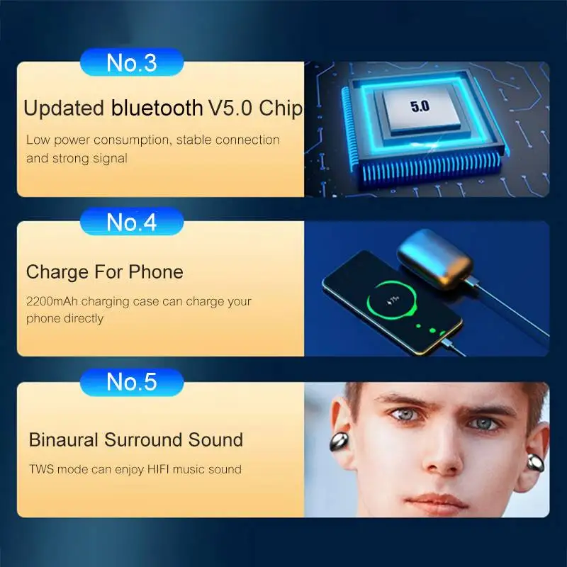 Костной проводимости bluetooth наушники 9D Hi-Fi с наушным креплением TWS Беспроводной спортивные музыкальные наушники с 2200 мАч зарядный чехол Мини Мощность банка