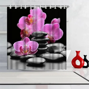 

Photo Custom Shower Curtain Plum Blossom Waterproof Polyester Fabric Bath Curtain for Bathroom Decor with Hooks 180x180cm