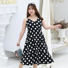 Платье большого размера; шифоновое платье в горошек; летняя одежда; платье на бретельках для похудения; коллекция 200 года; юбка больших размеров для девочек; Mm2019