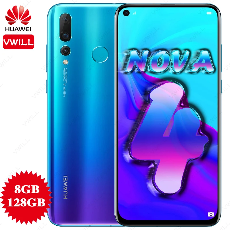 Оригинальный huawei Nova 4 мобильный телефон 6 ГБ 128 Kirin 970 Восьмиядерный дюйма Android 9 0