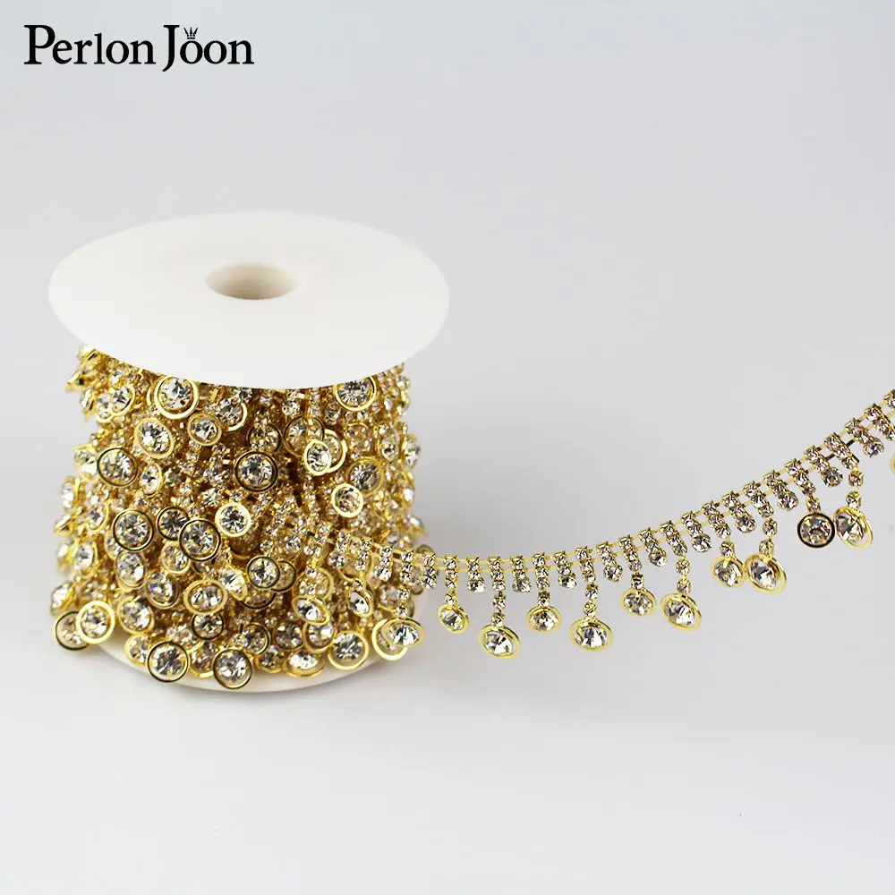 1 ярд, Ретро стиль, Национальный стиль, стразы, отделка, цветная кисточка, металлическая цепочка, тесьма для платья, сумки, обуви, аксессуары ML015 - Цвет: 1 yard gold