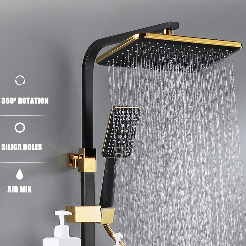 Digital Shower Set Bathroom Smart Thermostatic Shower System Wall Mount Hot Cold Mixer Bath Faucet Square Head SPA Rainshower