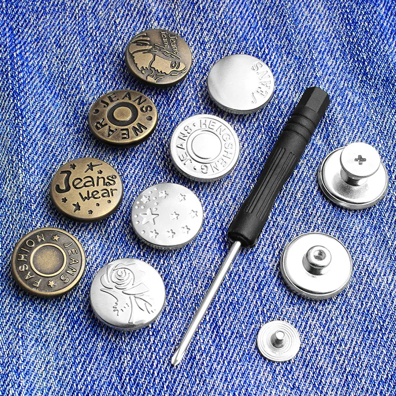 15pcs Jean Pants Buttons Nail-free Seam Free Metal Button Detachable Waist  Buckle 