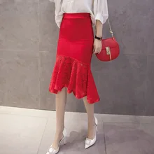 Сексуальная Женская юбка-карандаш обтягивающая юбка кружева оборки подол Русалка офисная одежда юбки JS26