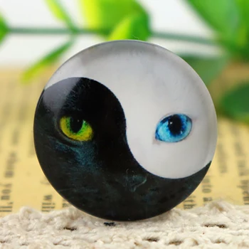 

New Fashion 5pcs/Lot 25mm Handmade Photo Glass Cabochons Cat Yin and Yang Tai Chi series