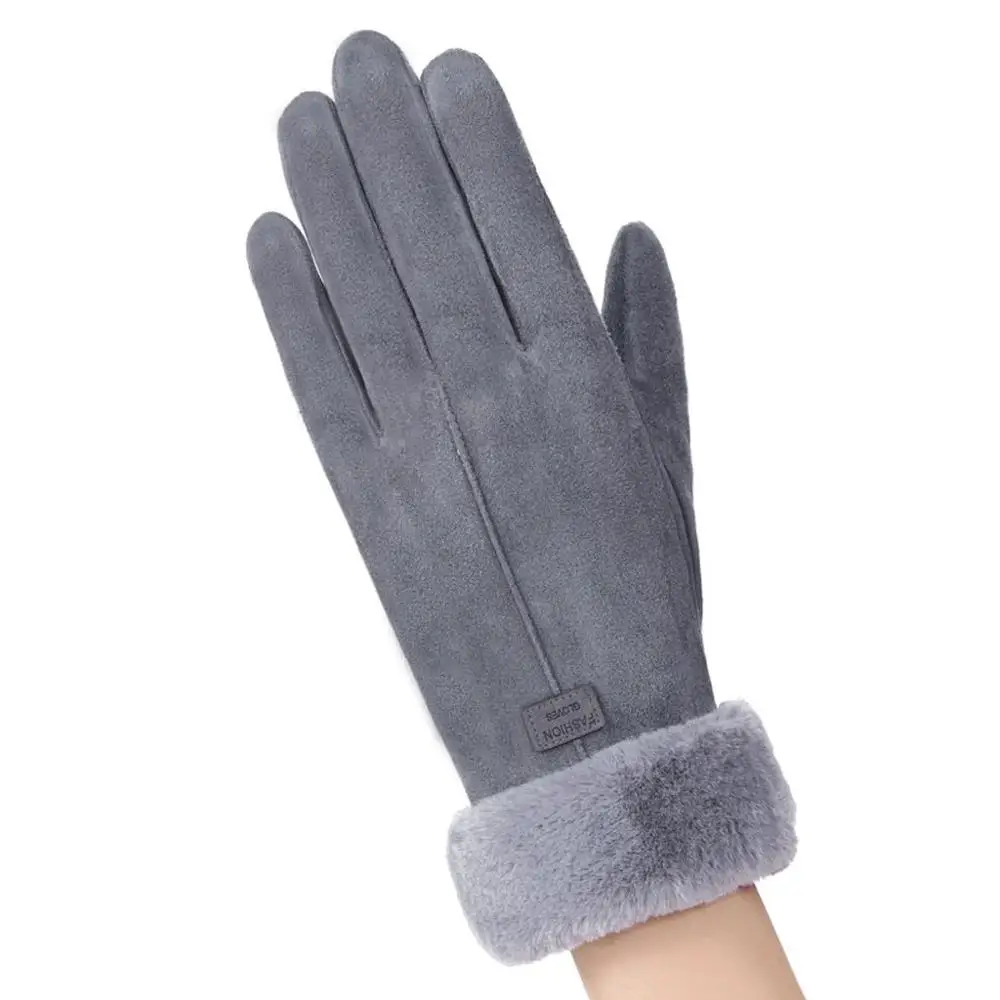New Gray Женские перчатки бархатные сохраняющие тепло перчатки для сенсорного экрана ветрозащитные зимние перчатки варежки перчатки для велоспорта guantes muje - Цвет: New Gray