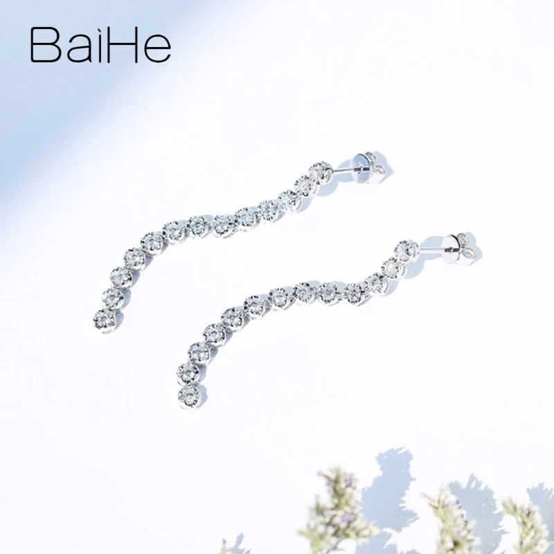 BAIHE Твердые 14 к белое золото всего 0.80ct H/SI натуральные бриллианты трендовые ювелирные изделия Свадебные 1 глиф Красивые бриллиантовые серьги-гвоздики