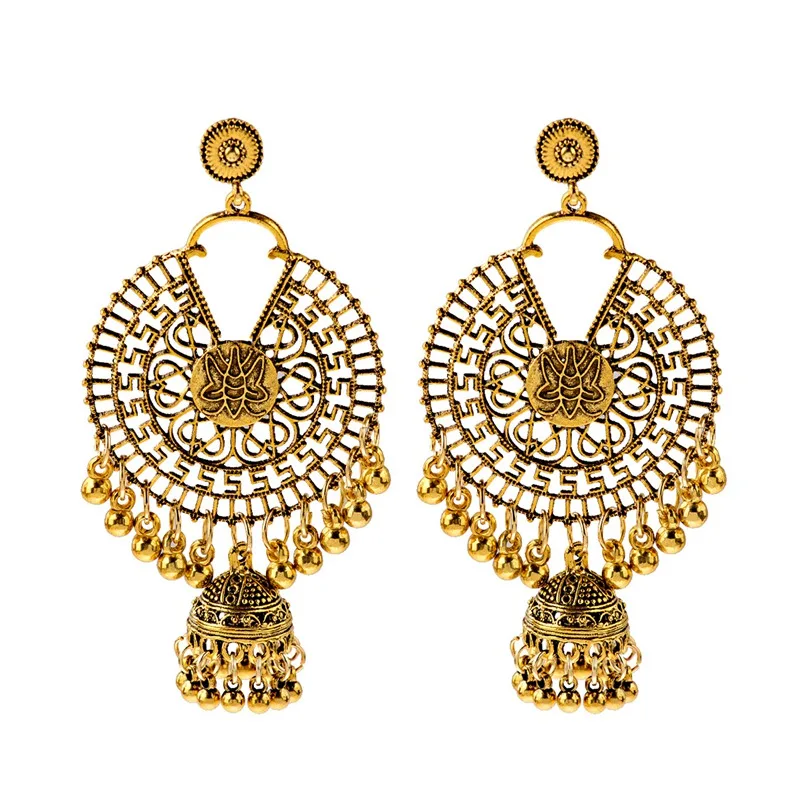 HXE121-1 OIQUEI, индийские ювелирные серьги Jhumka, бохо, цыганское золото, серебро, металл, Большие колокольчики, длинные висячие серьги для женщин oorbellen - Окраска металла: HXE121-1