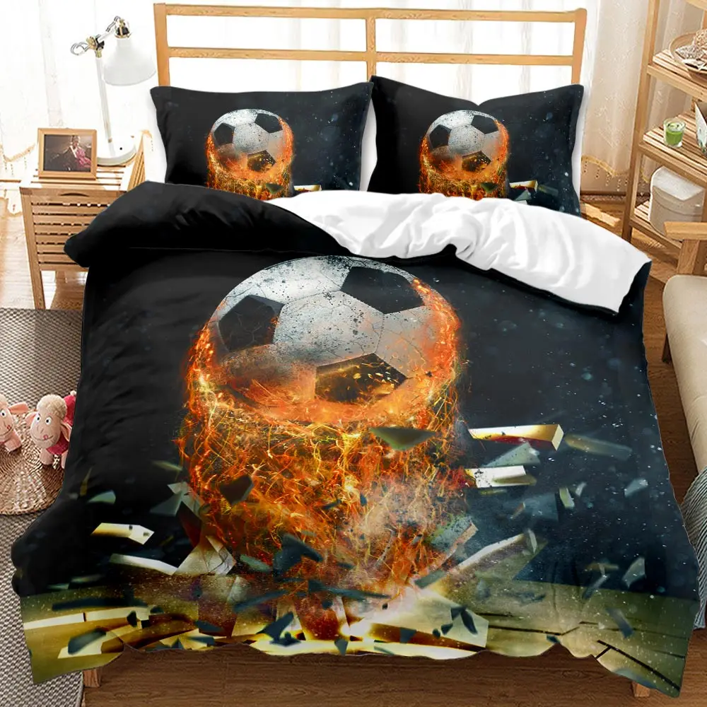 

Yi Chu Xin Foodball Duvet Cover Pillowcase Kids Bedding Set Twin Size 3D Soccer Bed Comforters 2/3 Pcs