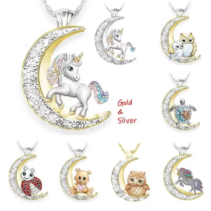 Exquisite Moon Cute Animal Necklace for Women Vintage Wholesale Items