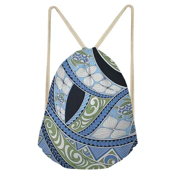 

Hawaiian Art Polynesian Design String Backpack Casual Women Beach Pouch Large Size Sport Back Pack For Custom Mochila Bolso