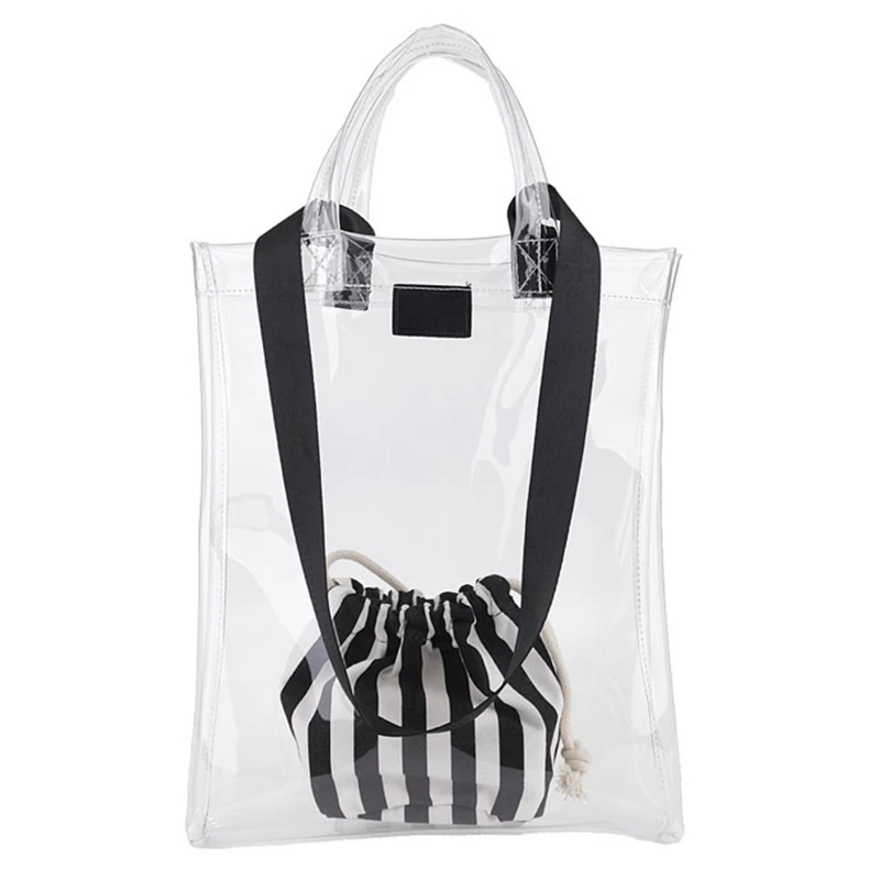 

JHD-Women Handbag 2 In 1 Transparent Package Pvc Casual Girls Clear Tote Shoulder Bag Messenger Bag