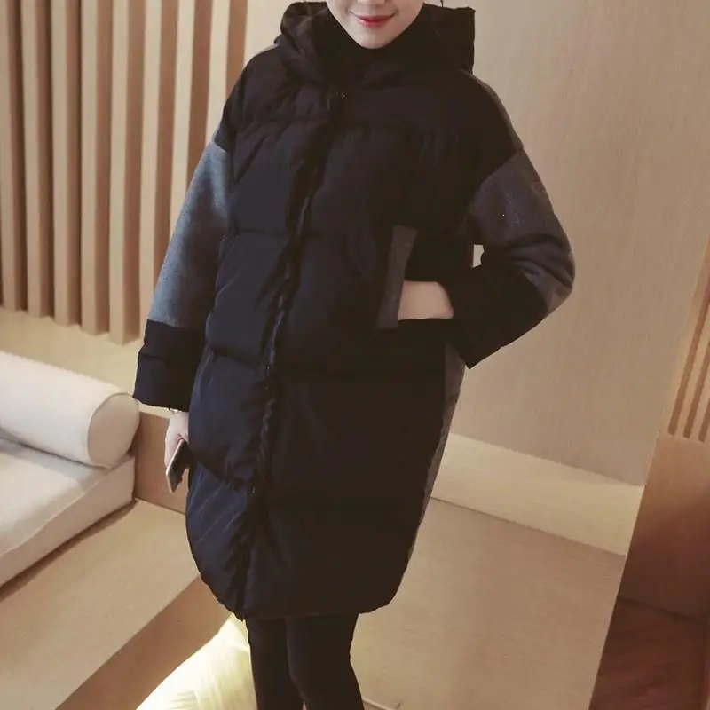 4Xl Winter Women Loose Thick Warm Parkas Female Patchwork Oversize Down Padded Coat Ladies Long Zipper Hooded Parkas