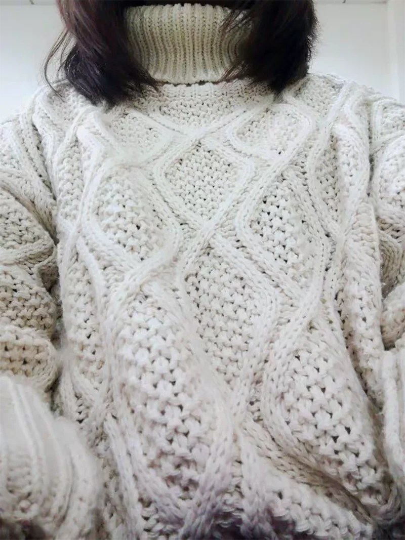 Осень-зима, винтажный свитер с воротником-хомутом, Женский Повседневный свободный Зимний пуловер с длинным рукавом, женский толстый джемпер, топы