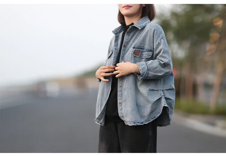 Johnature Women Denim Jackets Autumn Coats Pockets New Turn-down collar Long Sleeve Button Women Cloths Vintage Jackets