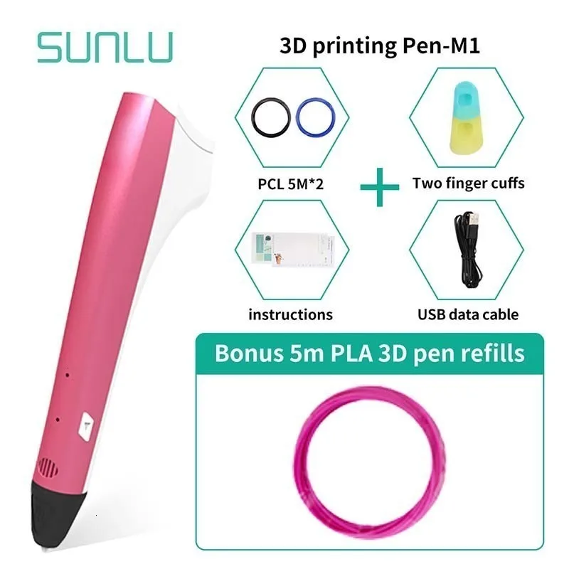 SUNLU 3D печать Ручка включает PLA нити для детей Scribble Самая низкая температура волшебная ручка красного цвета как подарок для девочек