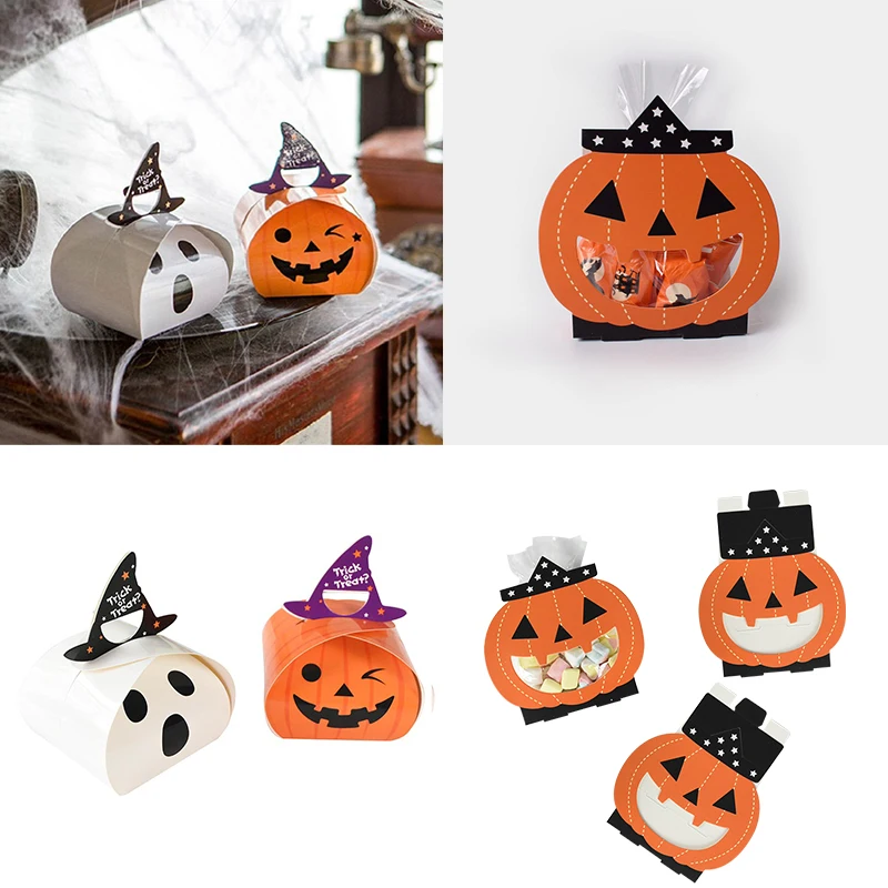 Halloween Paper Candy Cookie Box Trick or Treat Kids Gift Packing Boxs for Halloween Party DIY Decoration Supplies