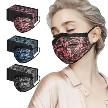 

100/200/300pcs Adult Fashion Lace Disposable Protection Three Layer Breathable Face Mask Disposable Mask Mouth Mask Masque