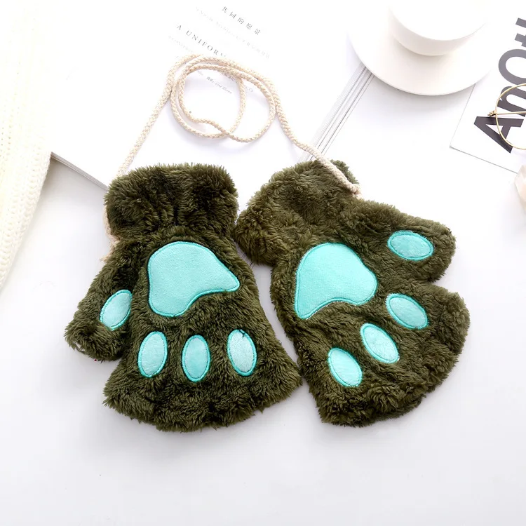 CAT'S Paw перчатки, зимние, милые, с мультяшным котом, для девочек, без пальцев, толстые, с ворсом, в форме кисти, перчатки на половину пальцев, партия
